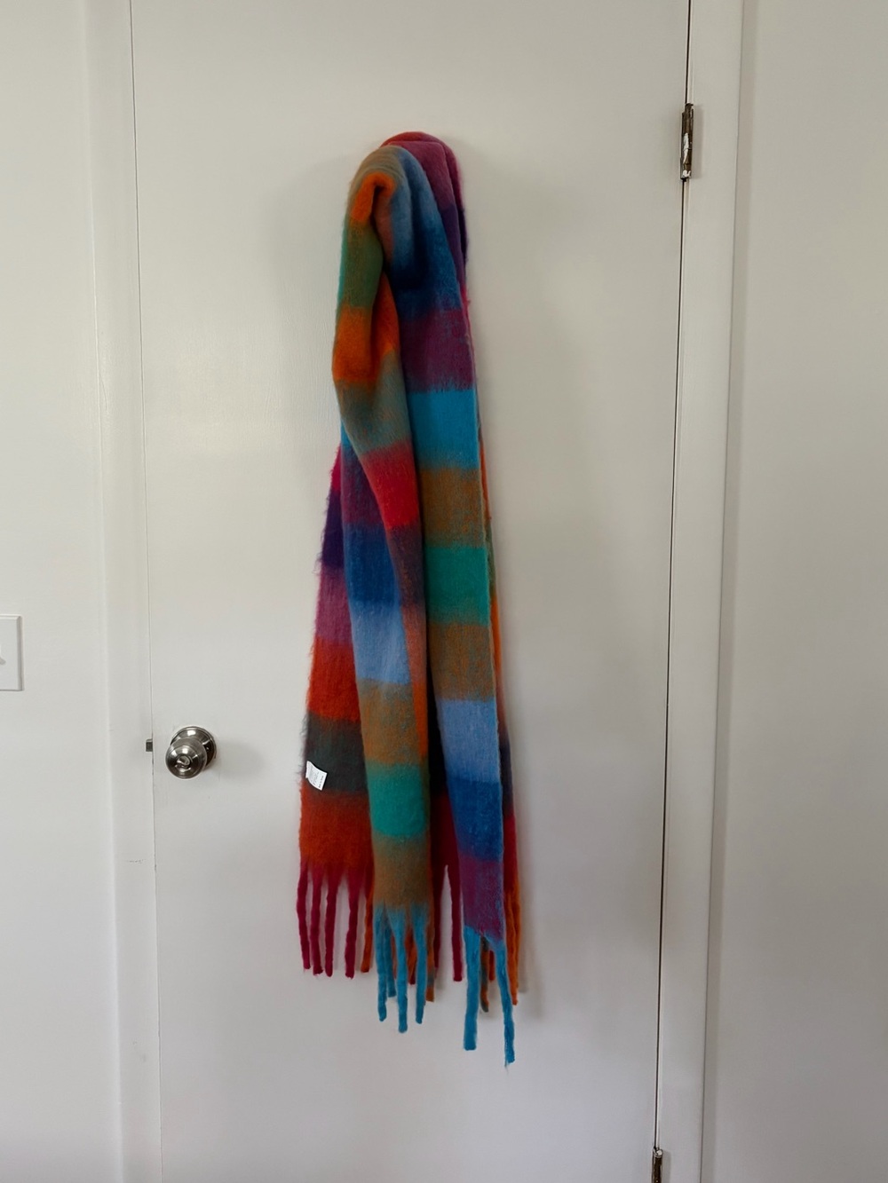 Amazon Multicolor Striped Fringe Scarf in Blue, Red, Orange, Purple, Teal